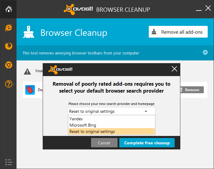 how to reset avast browser extension