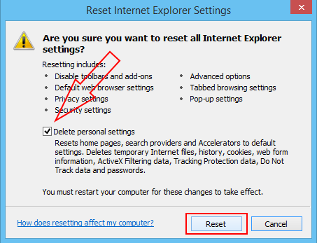 resetting internet explorer 10