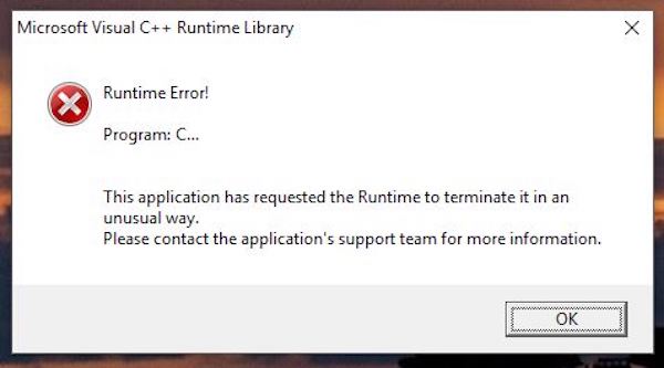 Microsoft c runtime ошибка. Ошибка this application has requested the runtime to terminate. Microsoft Visual c++ runtime Library ошибка. Runtime Error Microsoft Visual c++ runtime. This application has requested the runtime to terminate it in an.